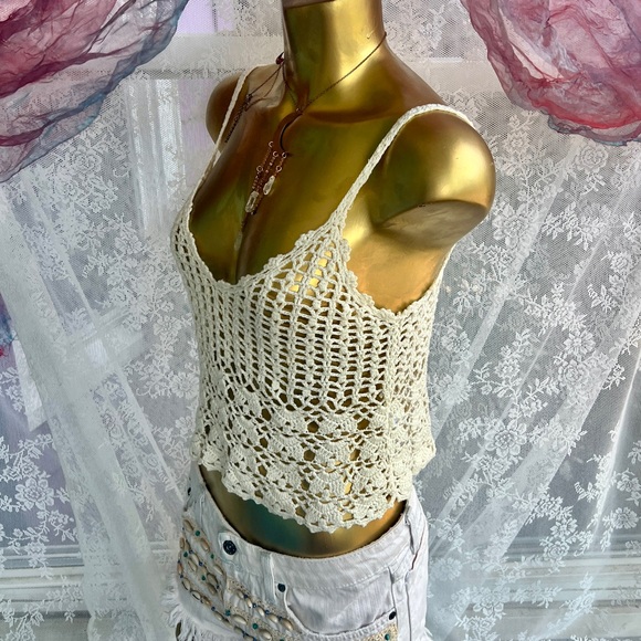 ANTHROPOLOGIE Pearl Crochet Knit Tank Top By Millau Brand- Boho Summer Look - Picture 5 of 9